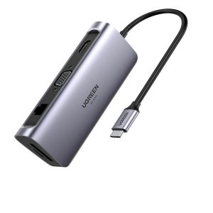 [ Ugreen 70490 ] 100W 9 trong 1 màu xám bộ chuyển USB type C to 3xUSB3.0 4K-HDMI VGA RJ45 SD-TF PD hỗ trợ PD 3.0 CM179 20070490